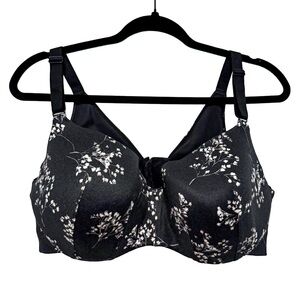 Cacique 42DD Black Floral Balconette Bra – Lightly Lined Backsmoother NWOT